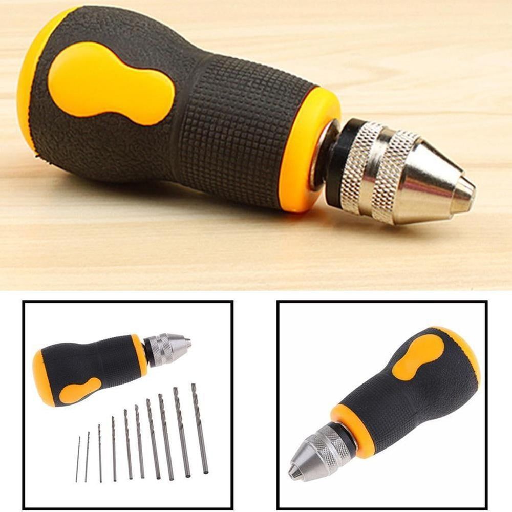 Micro Mini Portable Small Hand Drill + 10pcs Drill Tool Bits Hot 0.8-3.0mm D5U3