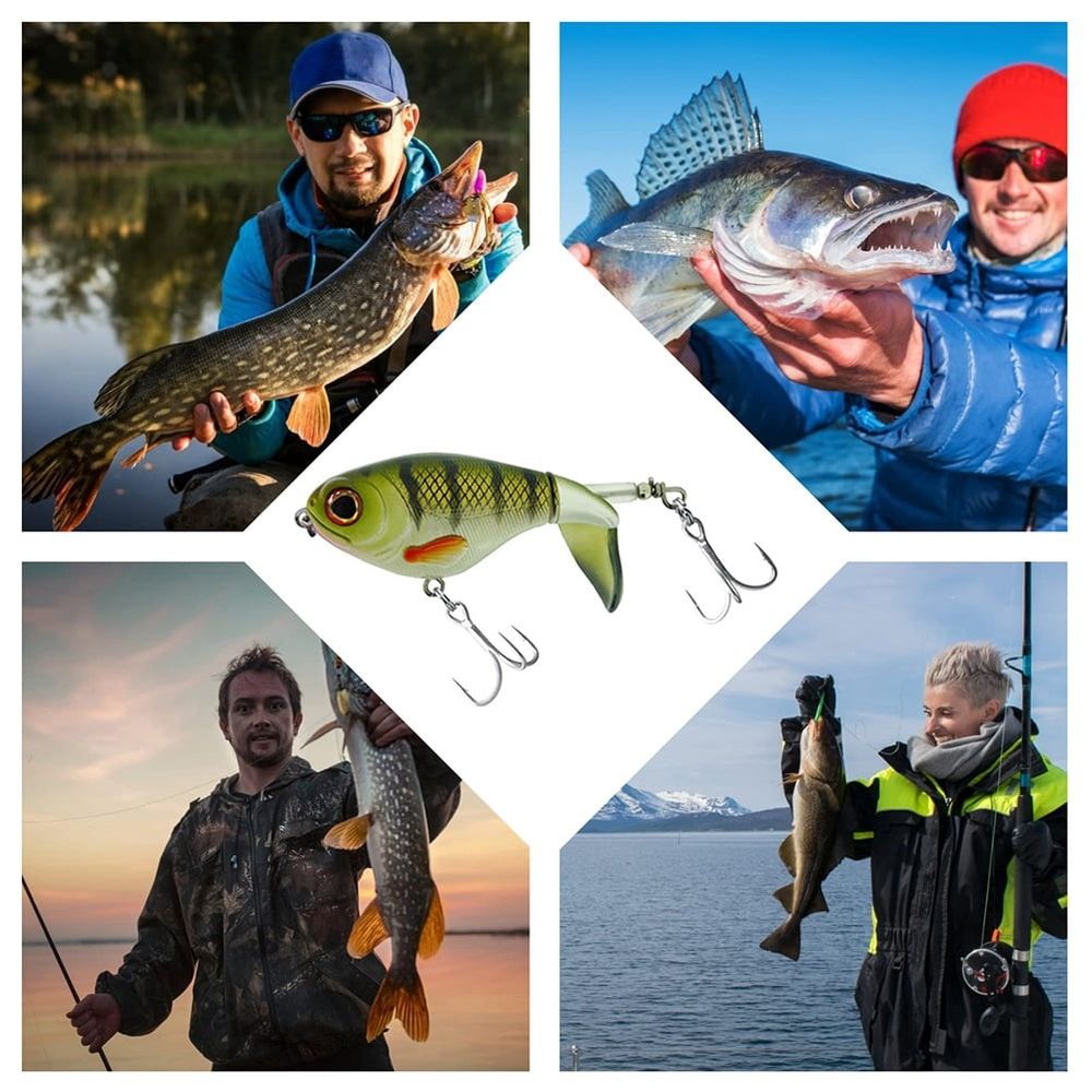 3PCS Lures, Plopping with Floating Rotating Tail, Fishing with Barb Treble Hooks
