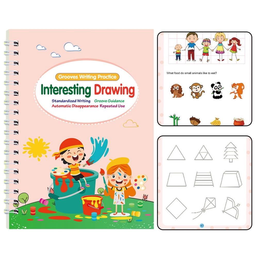 Magic Grooved Practice Copybook 5 Pack with Pens,Reusable Grooved Handwriting Workbooks,Learn to Write Letters Numbers, Math,Tracing for Age 3-8