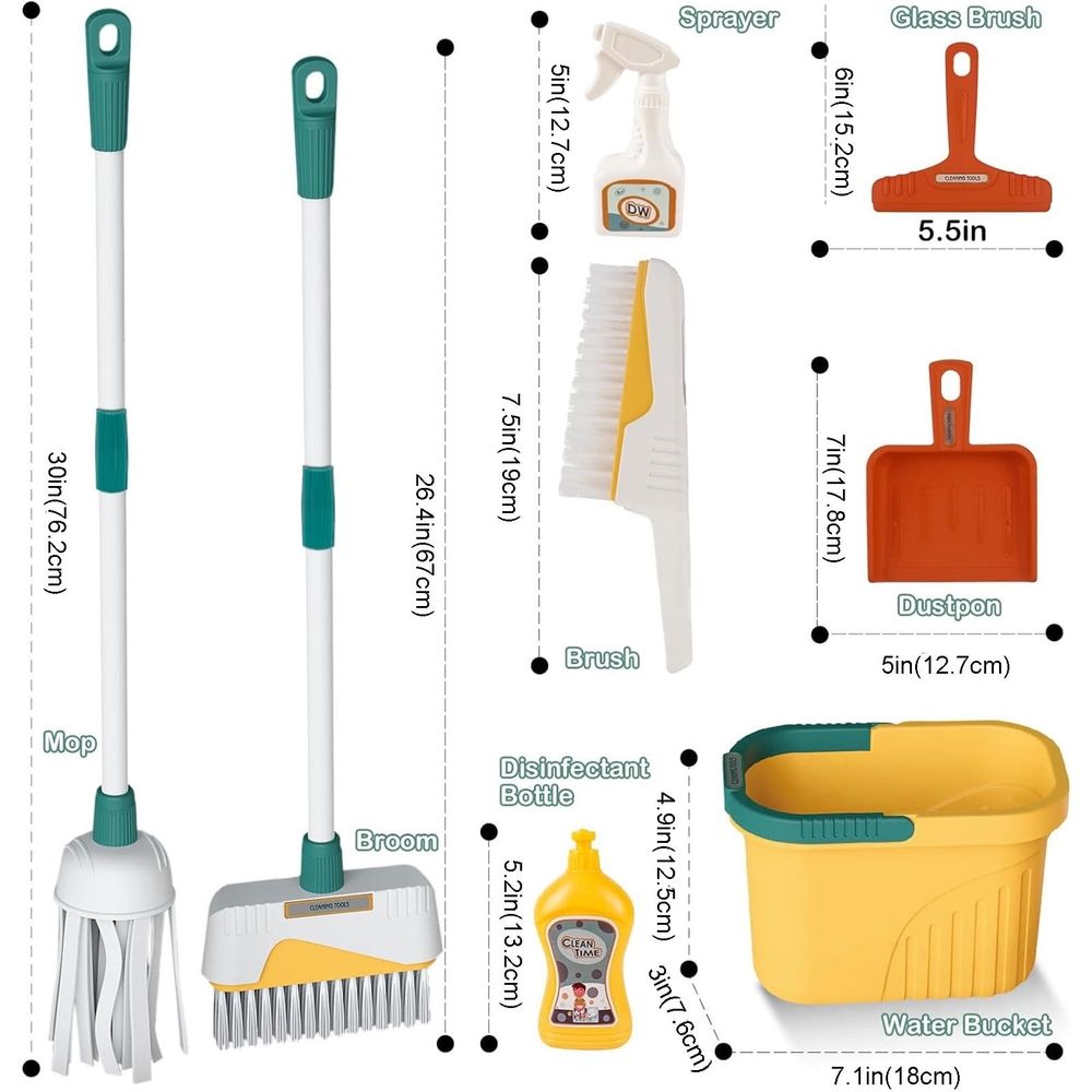 Kids Cleaning Set 8 pcs Housekeeping Pretend Play Set Toddler Cleaning Set Broom and Mop Set for Toddler Pretend Home Cleaning Play Toy