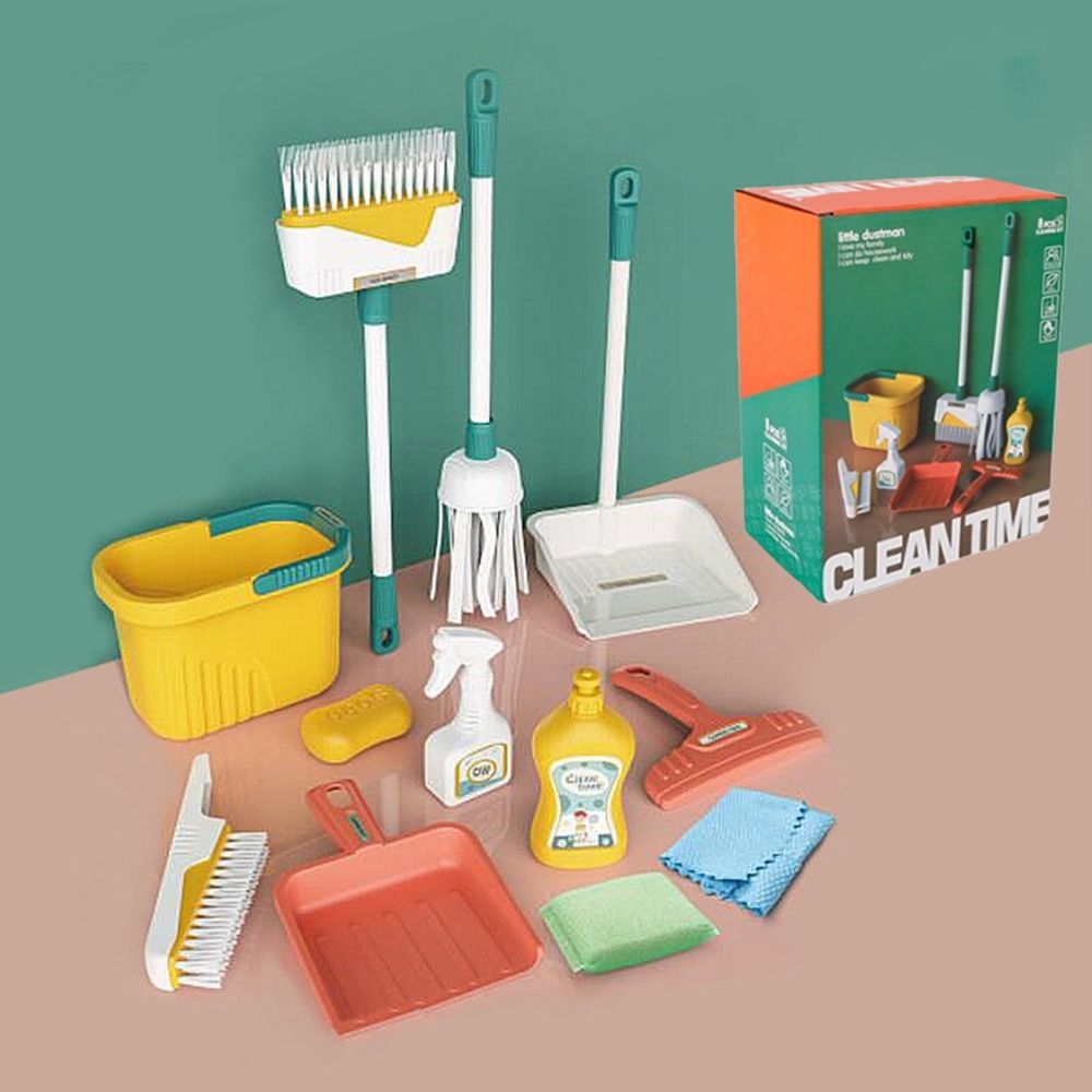 Kids Cleaning Set 8 pcs Housekeeping Pretend Play Set Toddler Cleaning Set Broom and Mop Set for Toddler Pretend Home Cleaning Play Toy