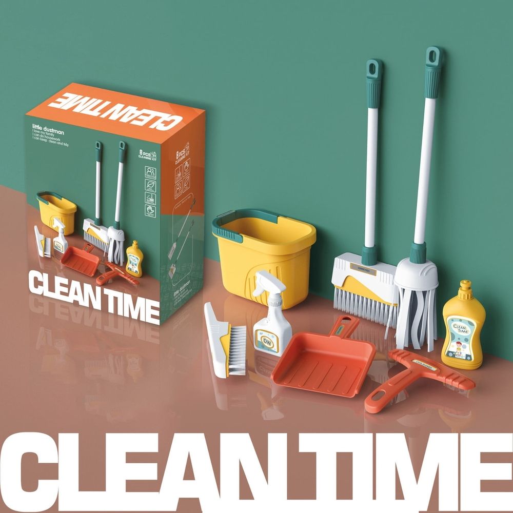 Kids Cleaning Set 8 pcs Housekeeping Pretend Play Set Toddler Cleaning Set Broom and Mop Set for Toddler Pretend Home Cleaning Play Toy