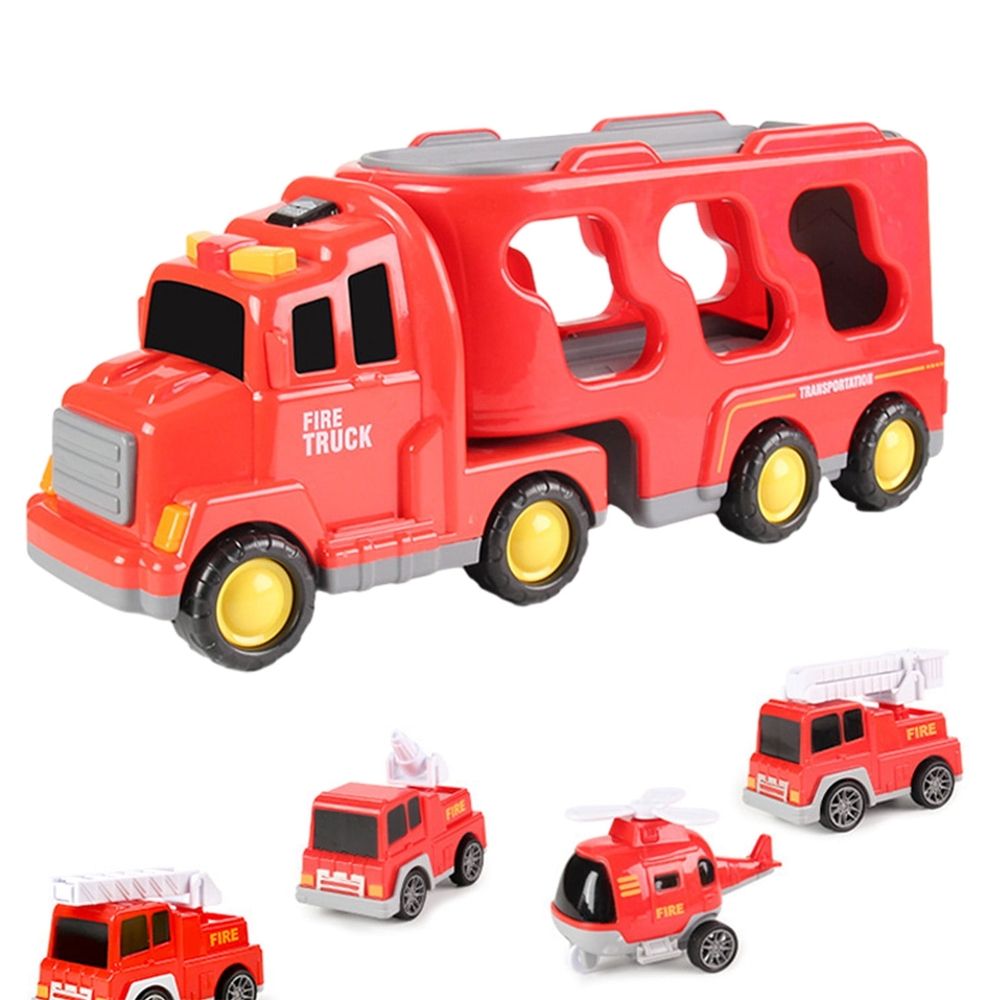 Fire Truck Toys for 1-6 Years Old Boys Toddlers, 5 in 1 Carrier Trucks Cars Toys for Toddler Boy Girl Birthday, Cars Friction Power Toys with Light Sound
