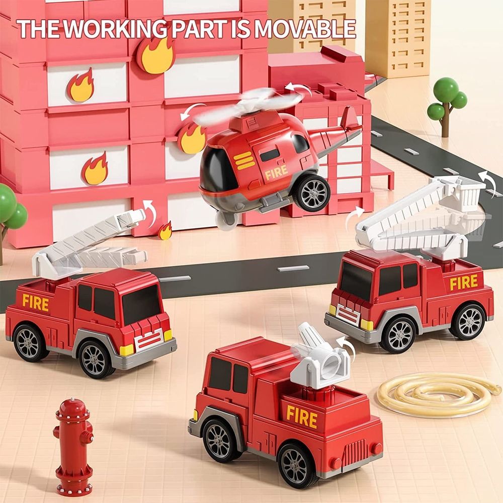 Fire Truck Toys for 1-6 Years Old Boys Toddlers, 5 in 1 Carrier Trucks Cars Toys for Toddler Boy Girl Birthday, Cars Friction Power Toys with Light Sound