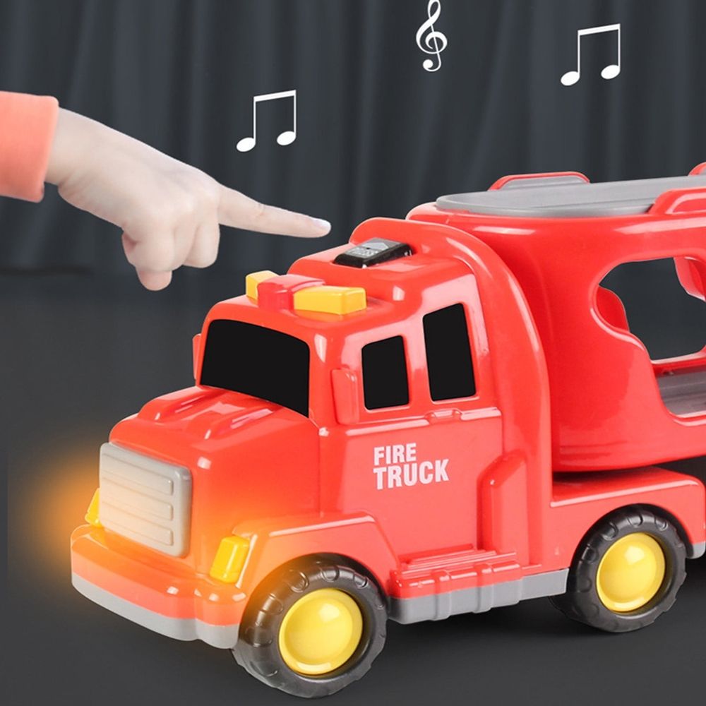 Fire Truck Toys for 1-6 Years Old Boys Toddlers, 5 in 1 Carrier Trucks Cars Toys for Toddler Boy Girl Birthday, Cars Friction Power Toys with Light Sound