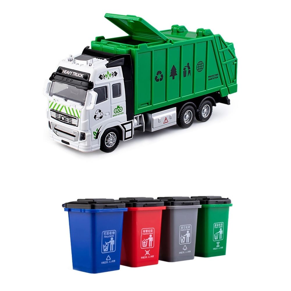 Garbage Truck Toys for Kids, Garbage Truck Metal Diecast Cab, Pull Back Garbage Truck Toy, Recycling Truck Toy with Trash Cans and Bins, Garbage Trucks for Boys Age 4-7