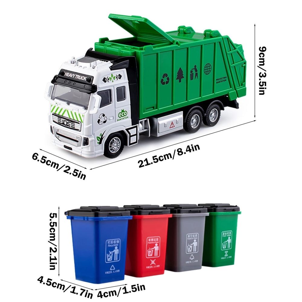 Garbage Truck Toys for Kids, Garbage Truck Metal Diecast Cab, Pull Back Garbage Truck Toy, Recycling Truck Toy with Trash Cans and Bins, Garbage Trucks for Boys Age 4-7
