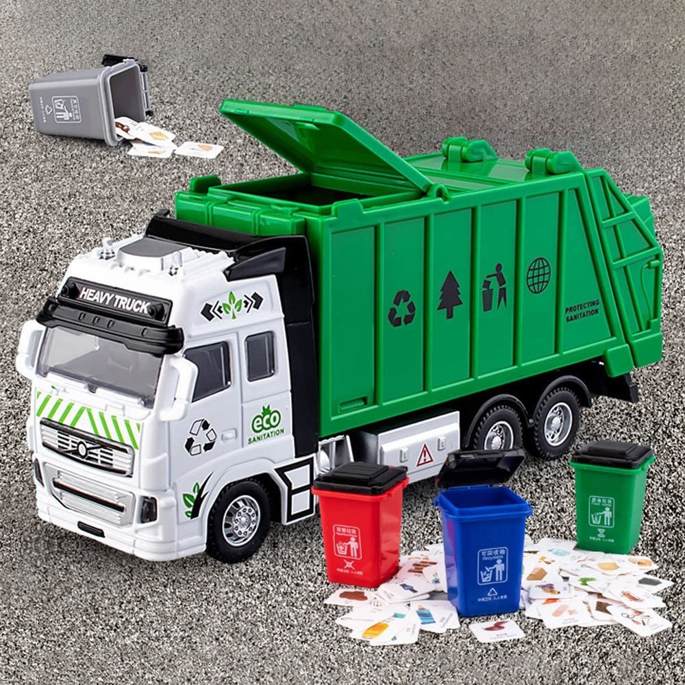 Garbage Truck Toys for Kids, Garbage Truck Metal Diecast Cab, Pull Back Garbage Truck Toy, Recycling Truck Toy with Trash Cans and Bins, Garbage Trucks for Boys Age 4-7