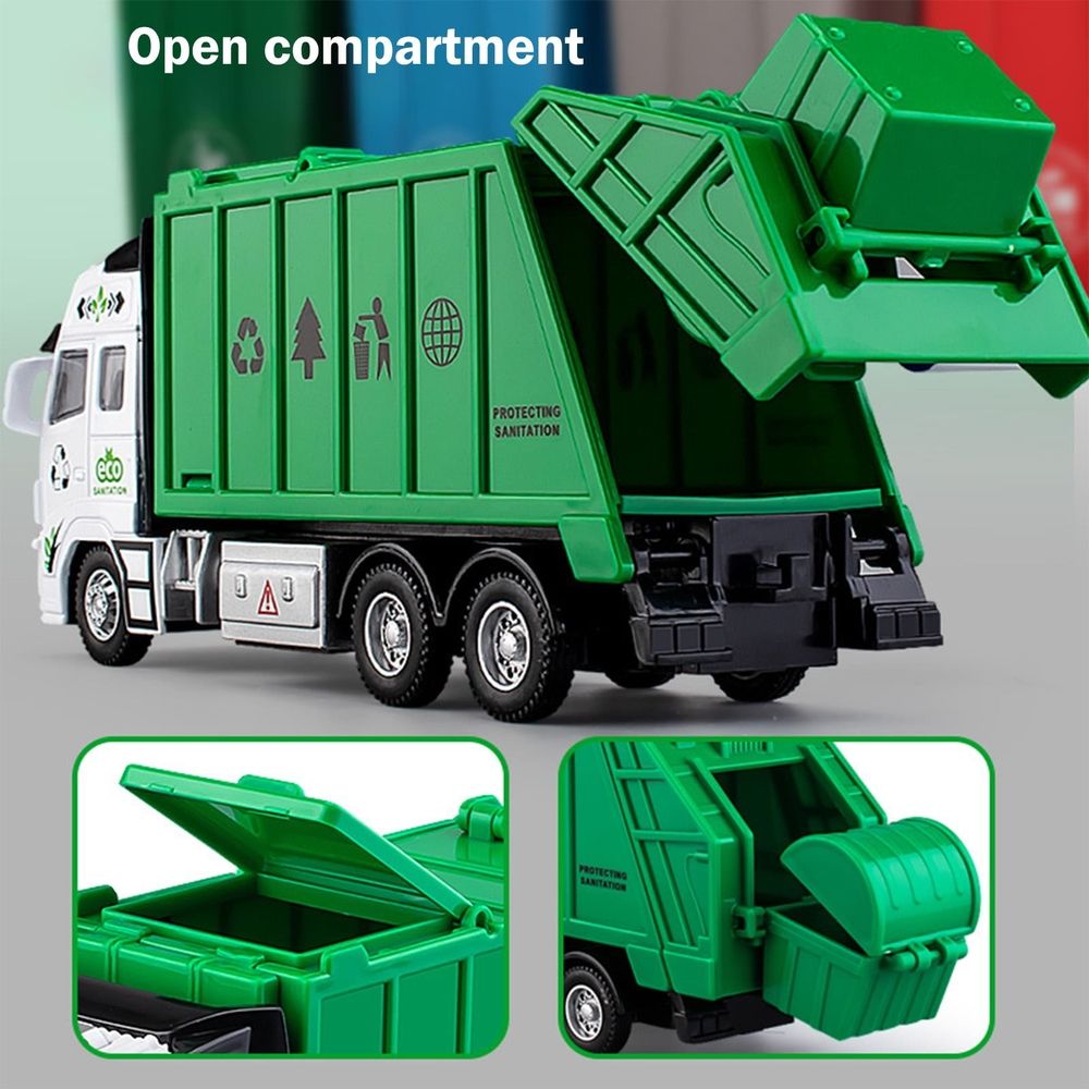 Garbage Truck Toys for Kids, Garbage Truck Metal Diecast Cab, Pull Back Garbage Truck Toy, Recycling Truck Toy with Trash Cans and Bins, Garbage Trucks for Boys Age 4-7