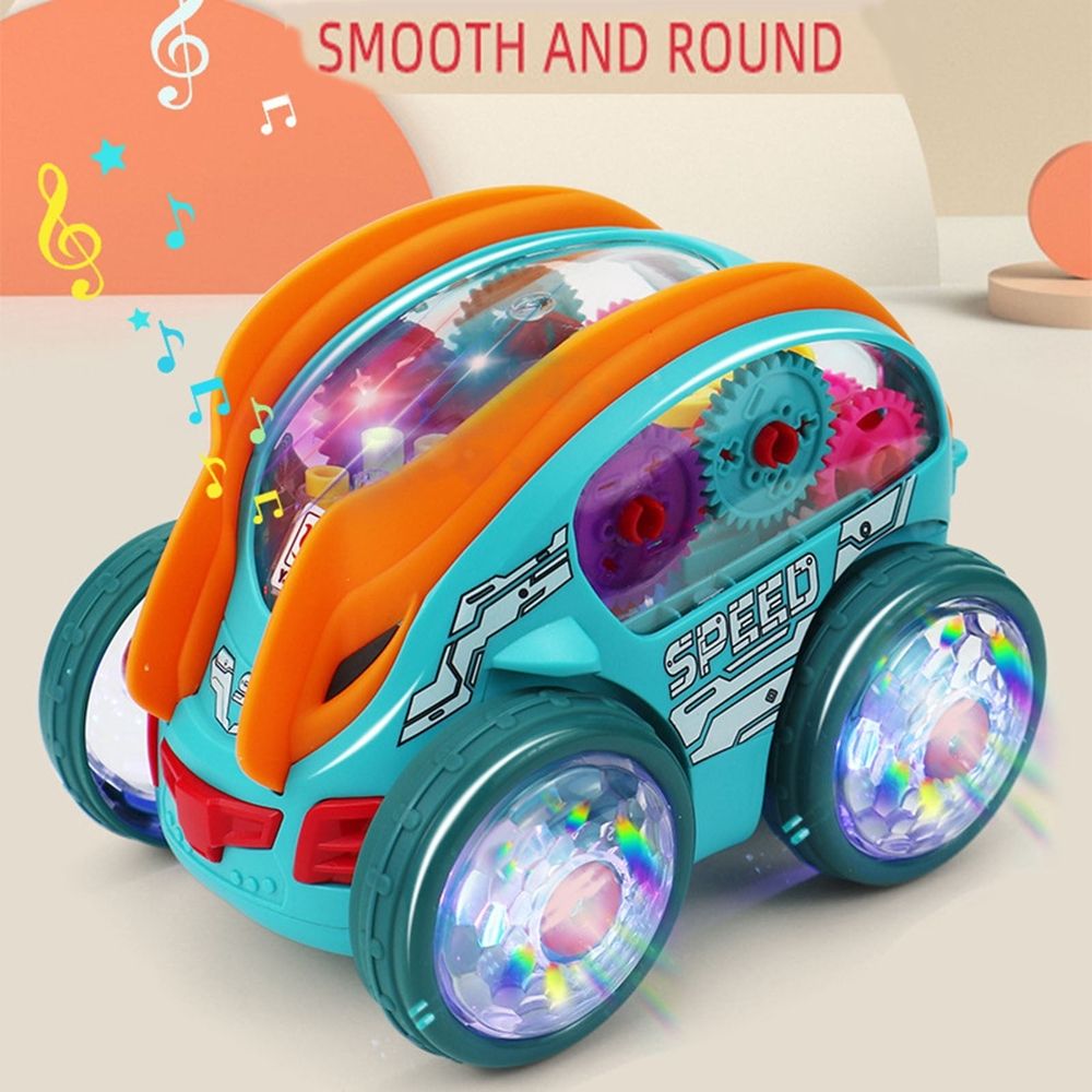Dynamic Gear-Powered Car with Led Lights, Kids Transparent Luminous Toy Car, Bump and Go Toy Cars with Colorful Moving Gears, Suitable for Kids Aged 1-3 Years