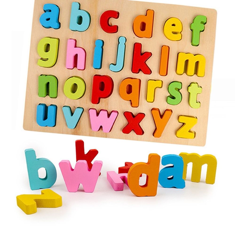 Wooden Alphabet Learning Puzzle Educational Learning Toys Wood ABC Peg Letters Puzzle Colorful Jigsaw Blocks Board for Toddler Kids Boy Girl