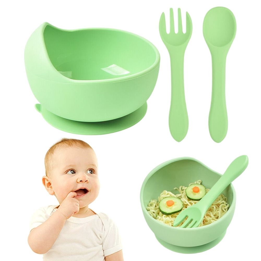 Almond Silicone Suction Cup And Spoon Set Baby Bowl Non Breakable Baby Feeding Utensils Stage 1 Self Feeding Weaning Food First Set