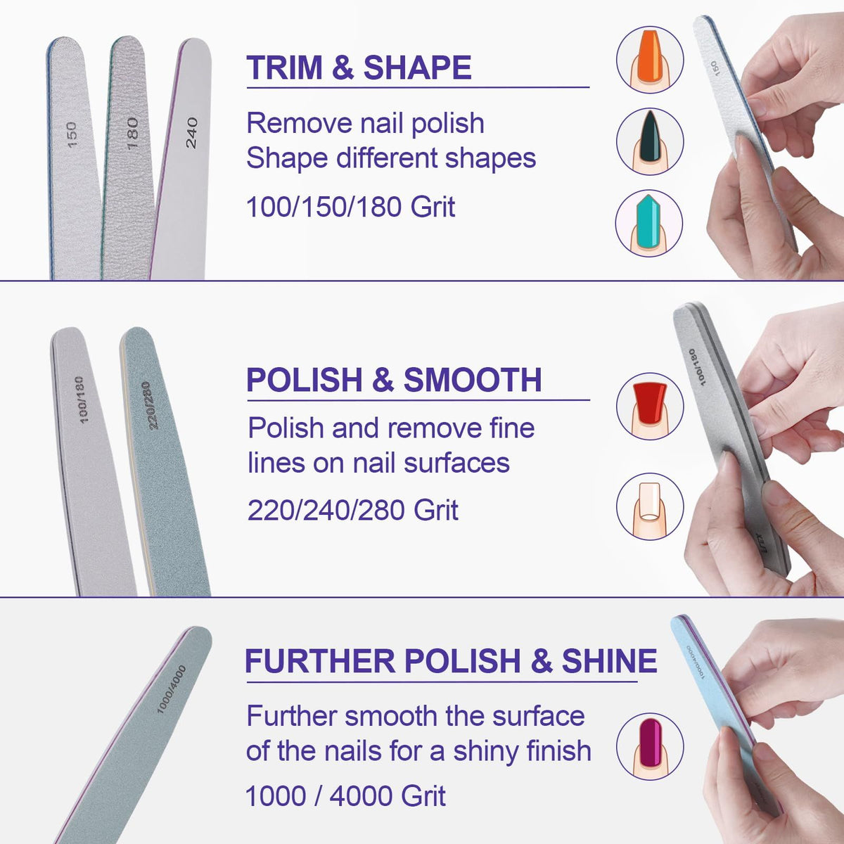 Nail File and Buffer Set, 6 Pcs Professional Nail File Kit for Acrylic and Natural Nails, Grit Soft Nail Filer Gel Nail Files