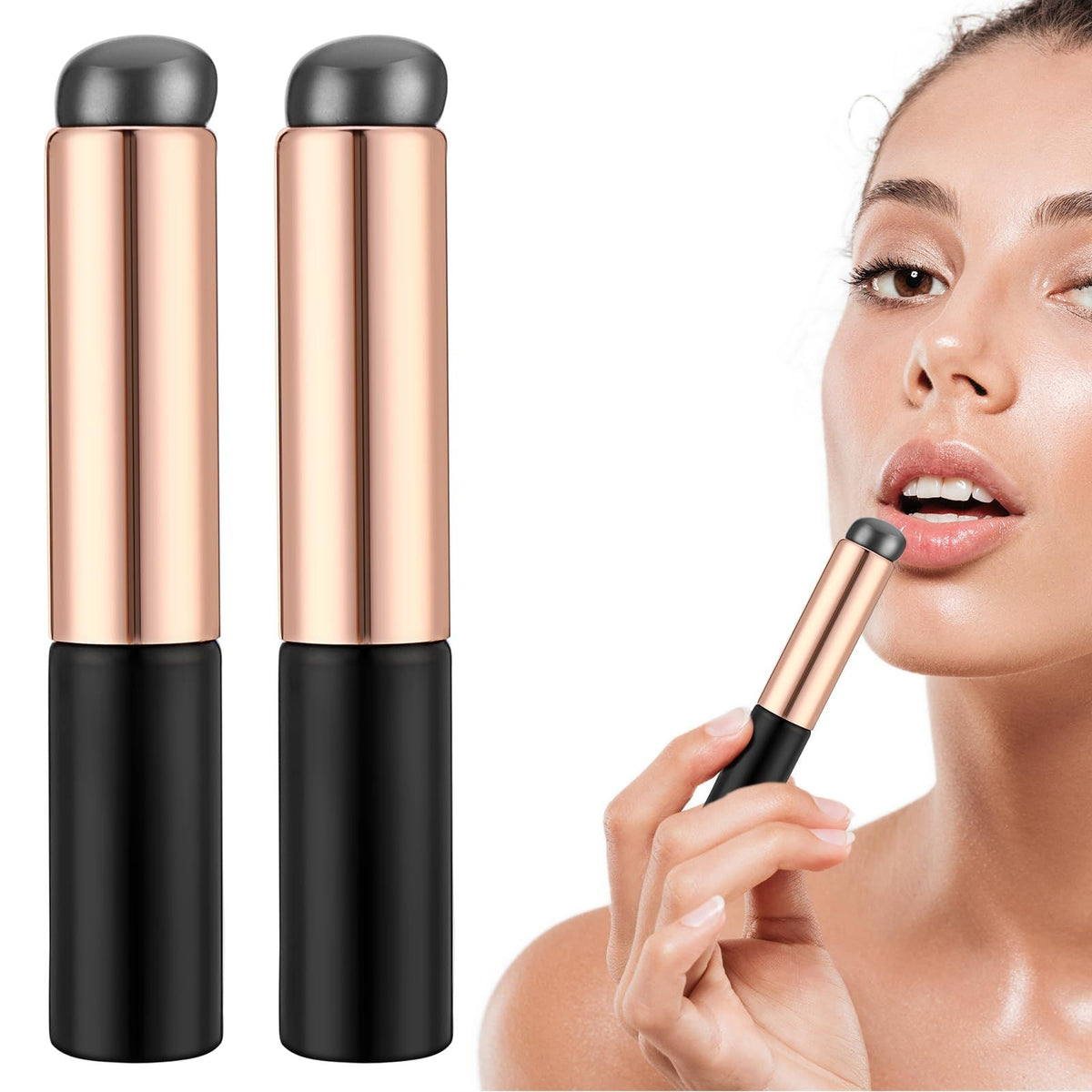 2 Pack Silicone Lip Brush Make Up Brushes, Reusable High Elastic Silicone Lipstick Applicator Brush Set, Silicone Brush