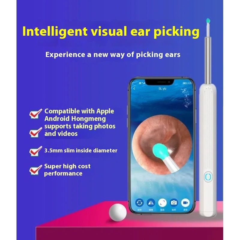 White Ear Cleaner High Precision Ear Wax Removal Tool with Camera LED Light Wireless Otoscope Smart Ear Cleaning Kit(8-piece Set)