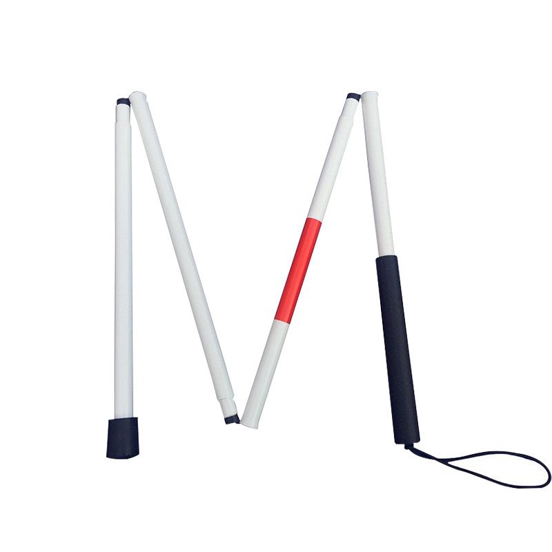 white Folding Walking Stick, Walking Stick, 124cm/48.8inch Portable Shockproof Guide Stick for the Blind