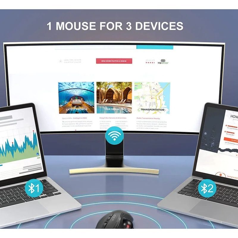 2.4G wireless Bluetooth dual-mode, Black red ergonomic trackball mouse, optical roller ball mouse, programmable mute button