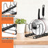 Expandable Pot and Pan Organizers Rack, 10+ Pans and Pots Lid Organizer Rack Holder, Kitchen Cabinet Pantry Bakeware Organizer Rack Holder with 10 Adjustable Compartments (Black)