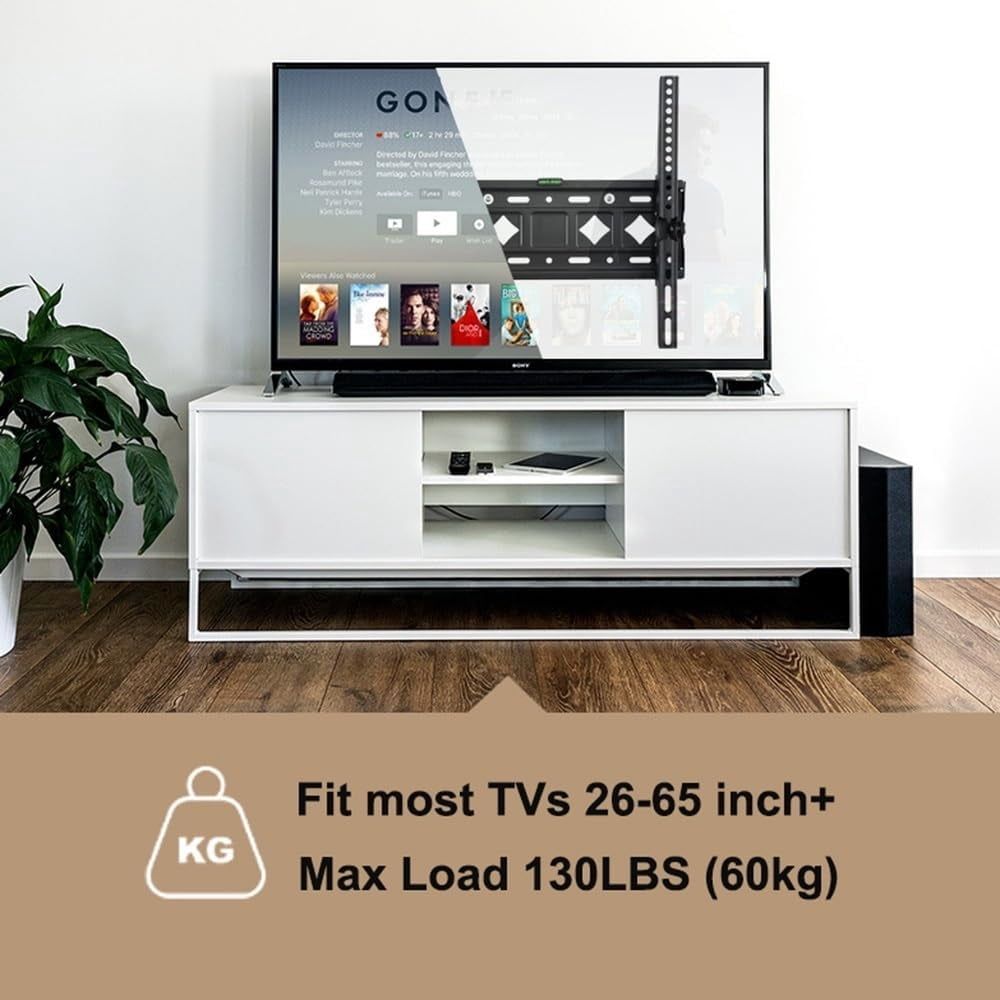 Tilt TV Wall Mount Bracket for 26-65 inch TVs, Wall Mount TV Bracket Flush Mount Space Saving, TV Mount Bracket Hold Up 130lbs