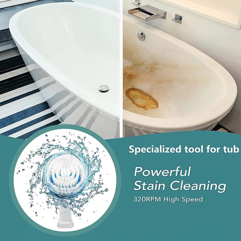 Electric Spin Scrubber,Cordless Spin Scrubber Shower Cleaning Brush with 3 Replaceable Brush Heads and Adjustable Extension Handle,Power Cleaning Brush for Bathroom Floor Toilet