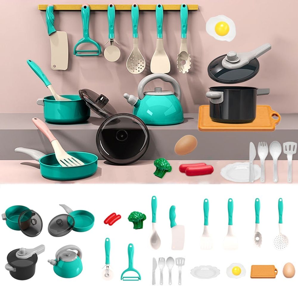 Kitchen Pretend Play Kitchen Accessories Toys Set, Cookware Pots and Pans Cooking Utensils Playset Gifts for 3 4 5 Years Old Kids Girls Boys Toddler