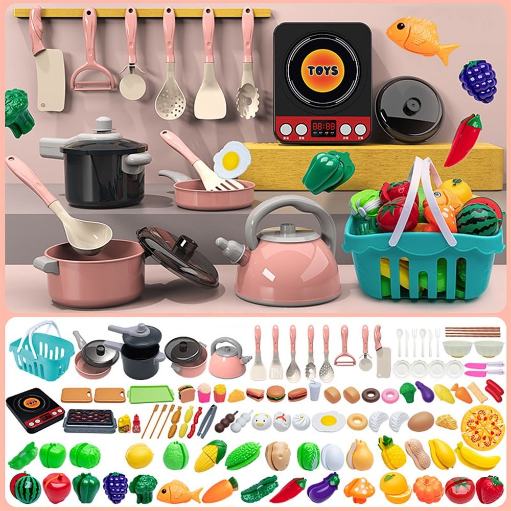 14 Pcs Kids Kitchen Playset, Toddler Pretend Play Kitchen Toys with Pots and Pans, Cookware, Utensils and Foods, Play House Cooking Acccessories Early Educational Toy for 3 4 5 6 Boys Girls