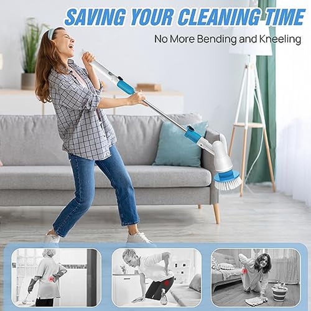 Electric Spin Scrubber 3200RPM Cordless Cleaning Brush - Adjustable Extension Handle (56cm to 105cm),Cordless Power Shower Scrubber with 3 Brush Head for Bathroom,Tub,Tile,Floor