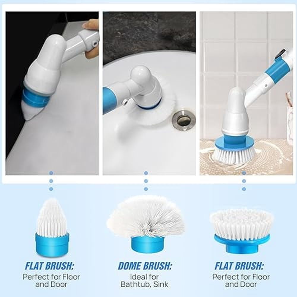 Electric Spin Scrubber 3200RPM Cordless Cleaning Brush - Adjustable Extension Handle (56cm to 105cm),Cordless Power Shower Scrubber with 3 Brush Head for Bathroom,Tub,Tile,Floor