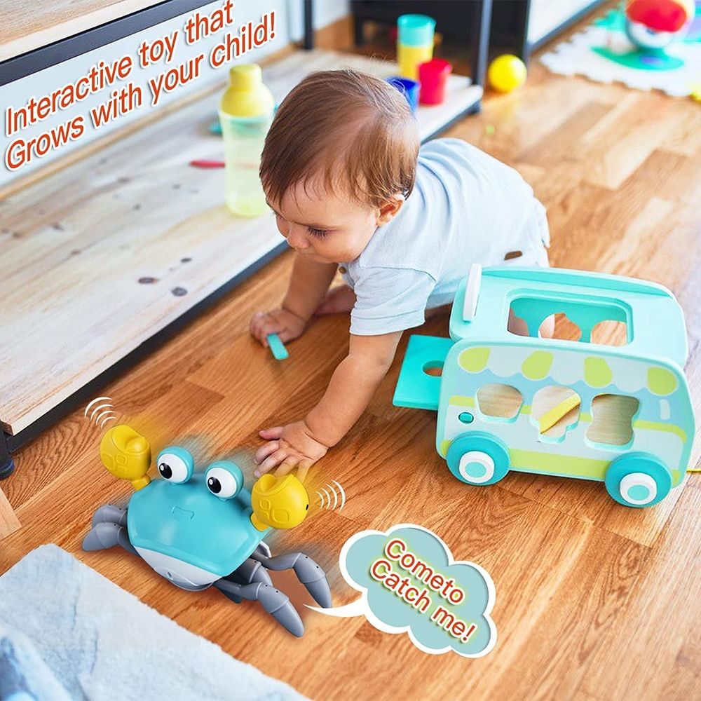 Aiqi Red Crawling Crab Baby Toys,Toddler Moving Interactive Toy with Music Lights for Babies,Toddlers,Kids