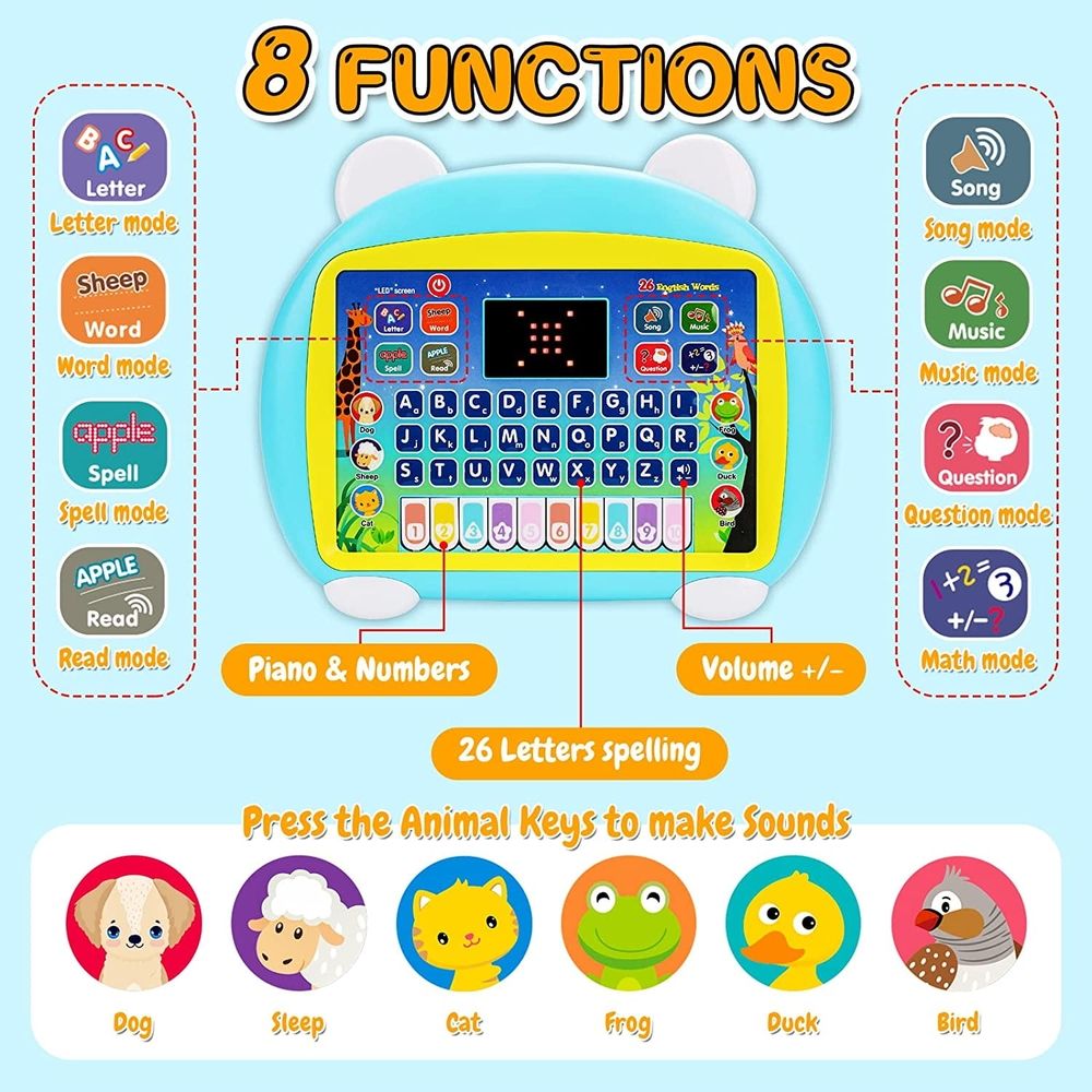Trilingual Learning Toys for Toddlers 1-3 Years,Learning Tablet with Music and Lights,Montessori Speech Therapy Toys, Toddler Toys Age 1-3 Gifts,Musical Baby Toys for 1 Year Old