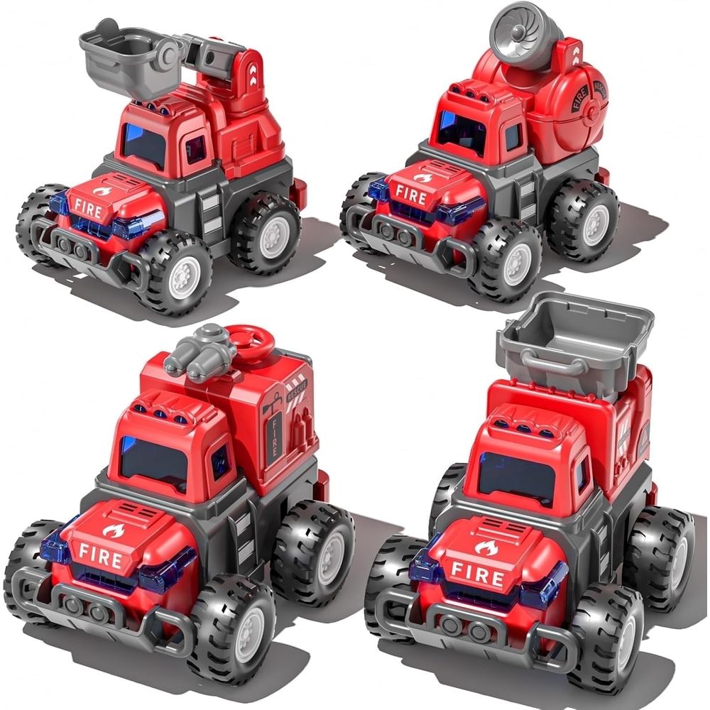 Toddler Car Toys for 1 Year Old Boys, Fire Truck Toys for 2 Year Old, Friction Powered Vehicles Set for 1-3 Baby Boys Birthday Gifts