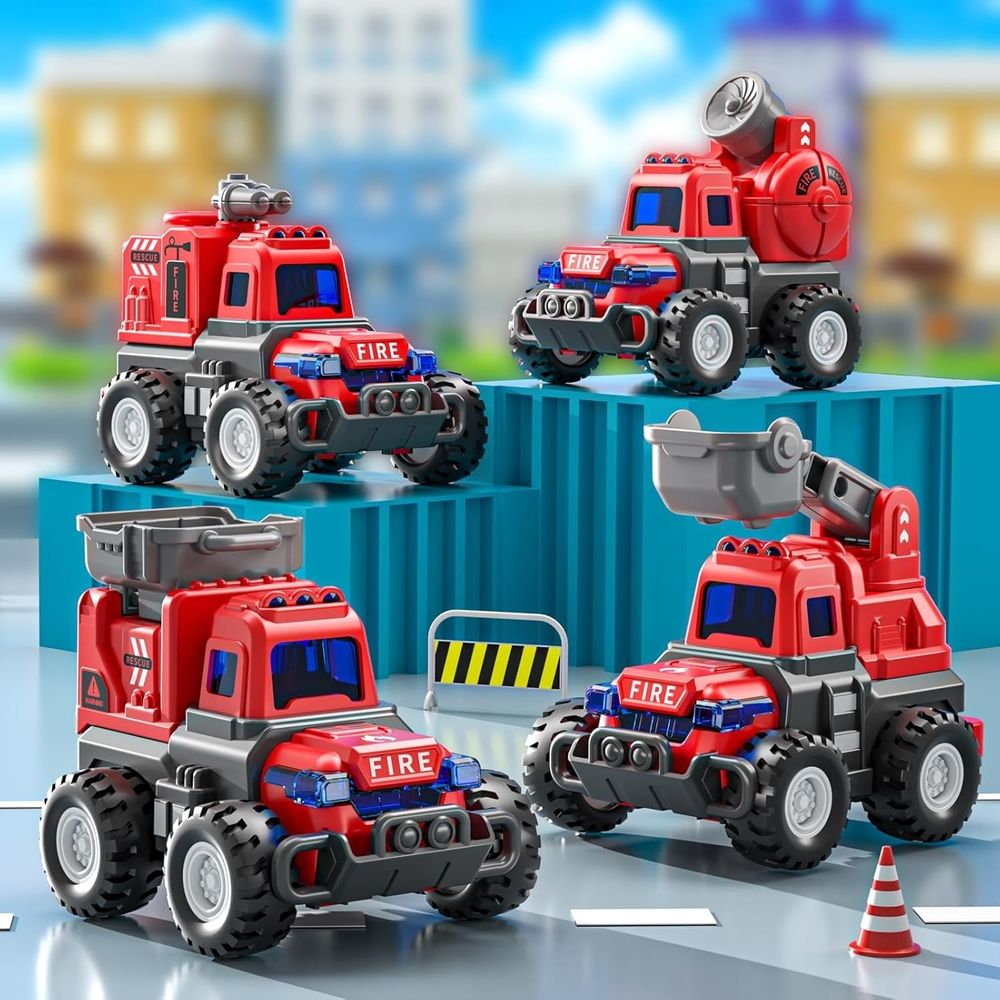 Toddler Car Toys for 1 Year Old Boys, Fire Truck Toys for 2 Year Old, Friction Powered Vehicles Set for 1-3 Baby Boys Birthday Gifts
