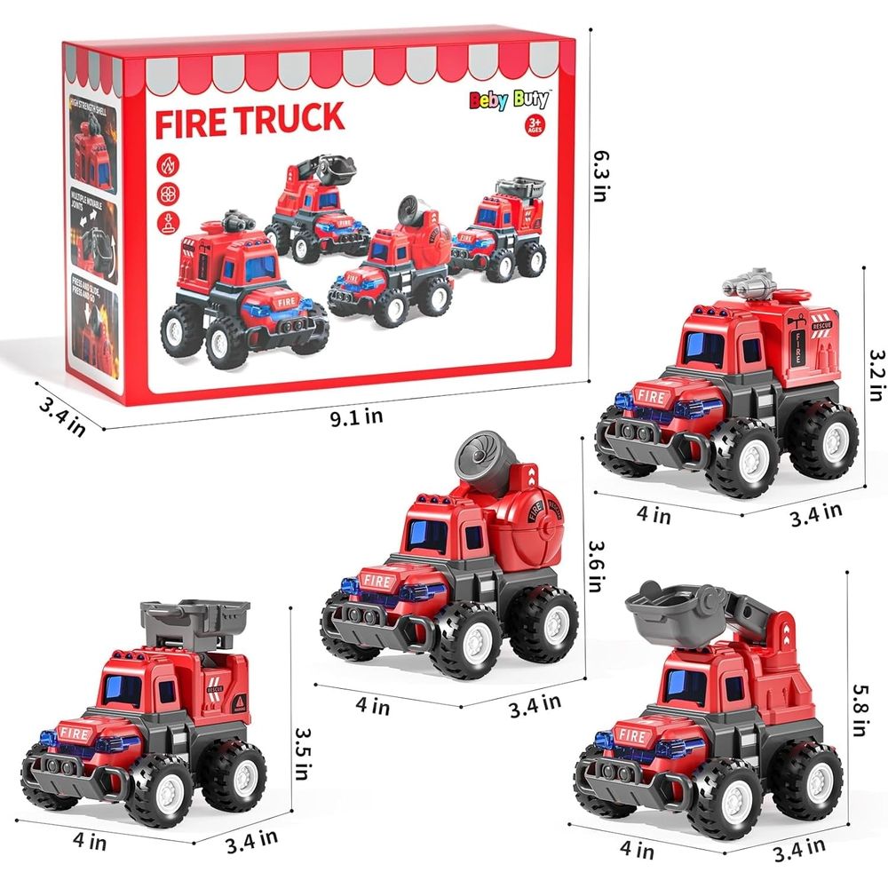 Toddler Car Toys for 1 Year Old Boys, Fire Truck Toys for 2 Year Old, Friction Powered Vehicles Set for 1-3 Baby Boys Birthday Gifts