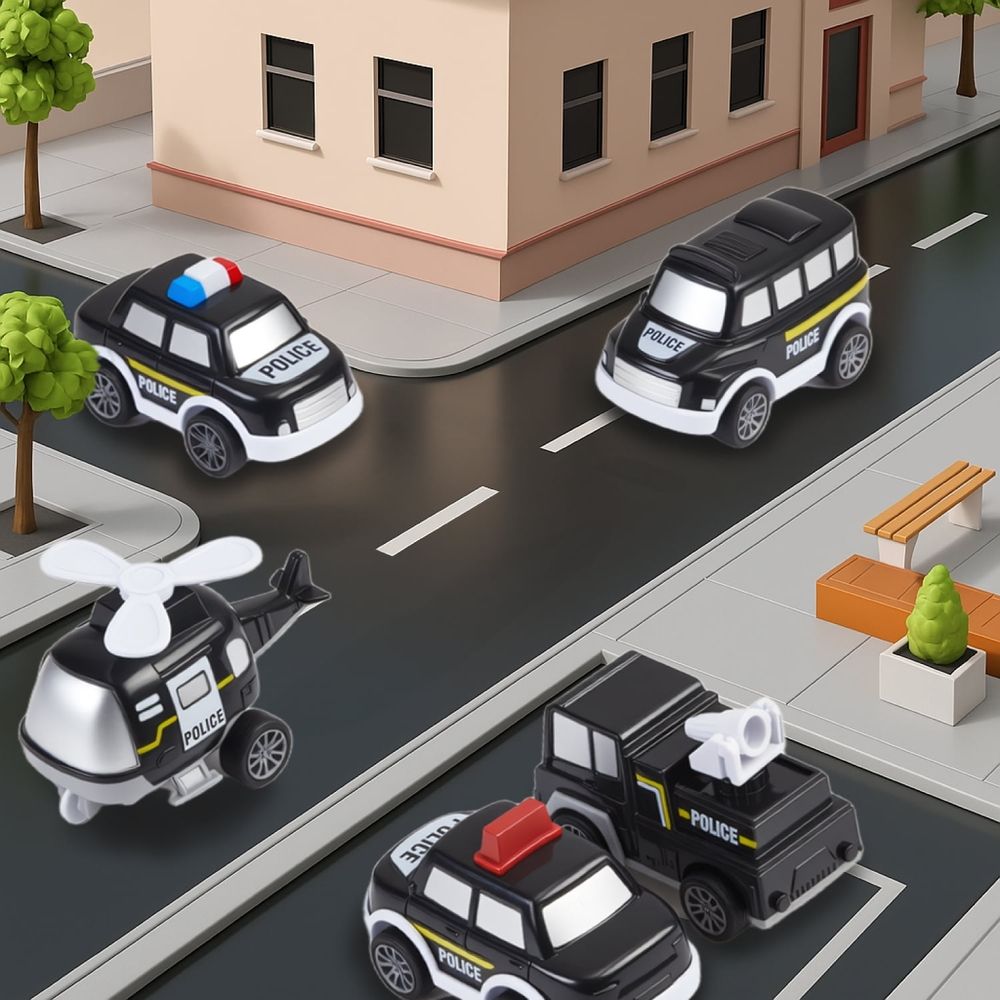 Carrier Truck Transport Car ,7-in-1 Police Truck Toy Vehicle Set with 4 Toy Cars & 1 Helicopter,Friction Powered Car Toys for Toddlers Kids 2 3 4 5 Years Old