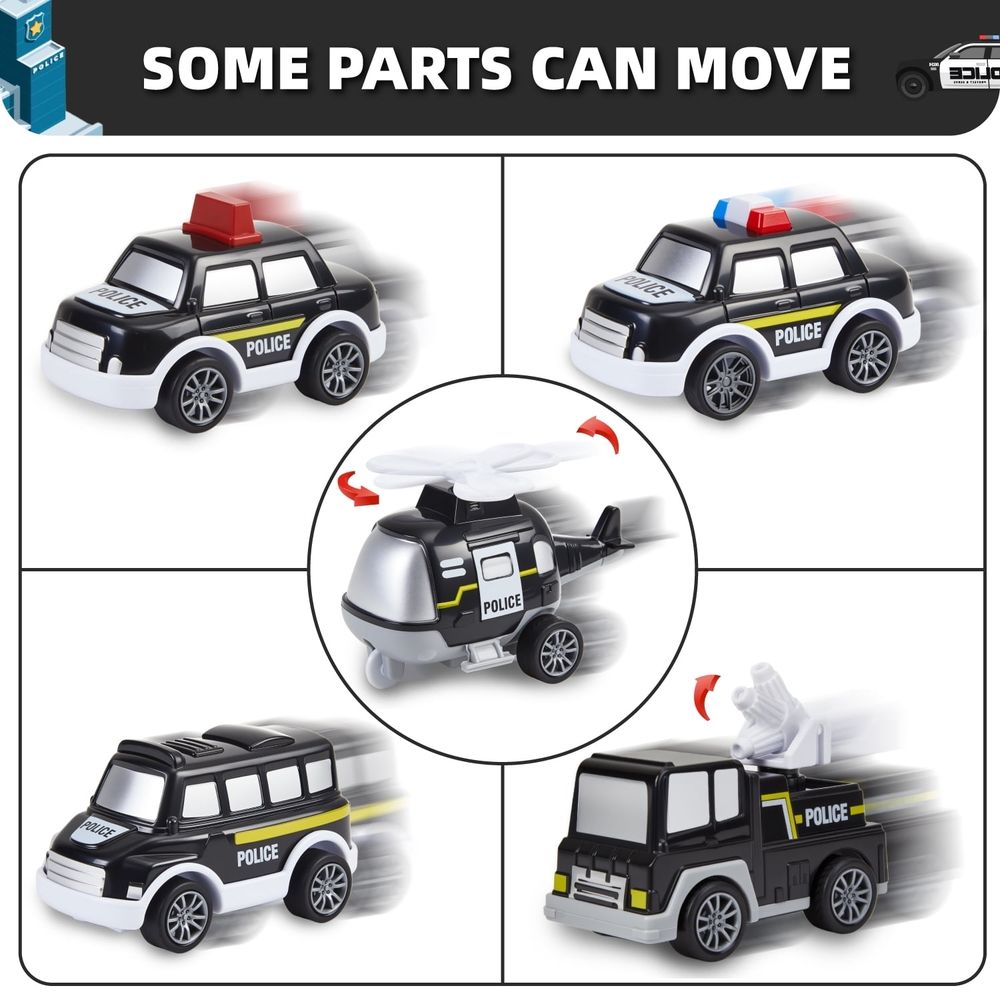 Carrier Truck Transport Car ,7-in-1 Police Truck Toy Vehicle Set with 4 Toy Cars & 1 Helicopter,Friction Powered Car Toys for Toddlers Kids 2 3 4 5 Years Old