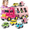 Girls Toddler Truck Toys for 3 4 5 6 Year Old Girls,5-in-1 Friction Power Vehicle Car Toy for Toddlers 3-6,Carrier Toys for Kids 3-5,Christmas Birthday Gifts for Girls Age 3-8