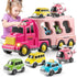 Girls Toddler Truck Toys for 3 4 5 6 Year Old Girls,5-in-1 Friction Power Vehicle Car Toy for Toddlers 3-6,Carrier Toys for Kids 3-5,Christmas Birthday Gifts for Girls Age 3-8