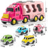 Girls Toddler Truck Toys for 3 4 5 6 Year Old Girls,5-in-1 Friction Power Vehicle Car Toy for Toddlers 3-6,Carrier Toys for Kids 3-5,Christmas Birthday Gifts for Girls Age 3-8