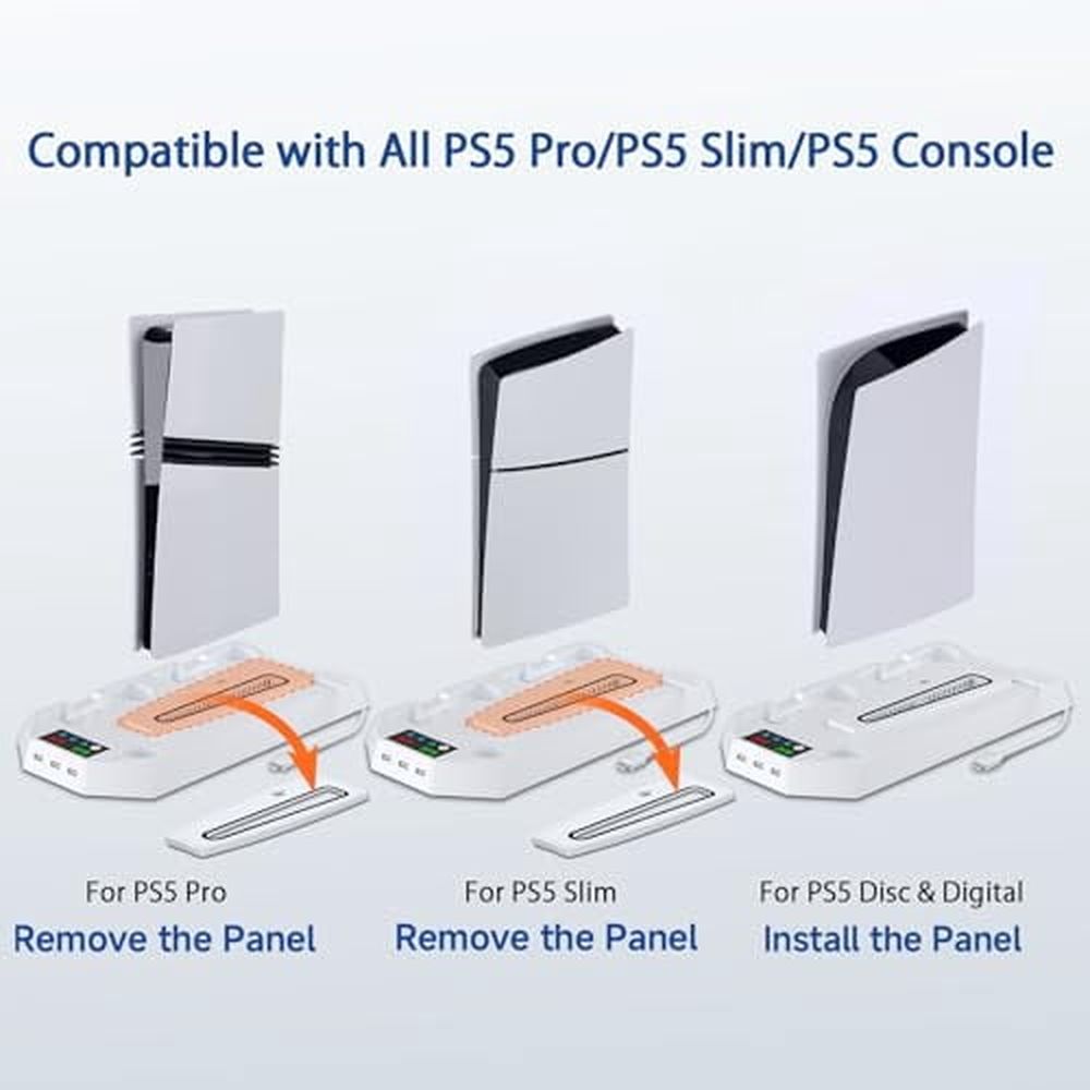 PS5 Cooling Station,PS 5 Pro Stand vertical and 3 Levels Turbo Fan with Dual Charging Station for PlayStation 5 Pro/Slim,PS 5 Accessories Kit,Headset Holder for PS 5 Digital/Disc-White