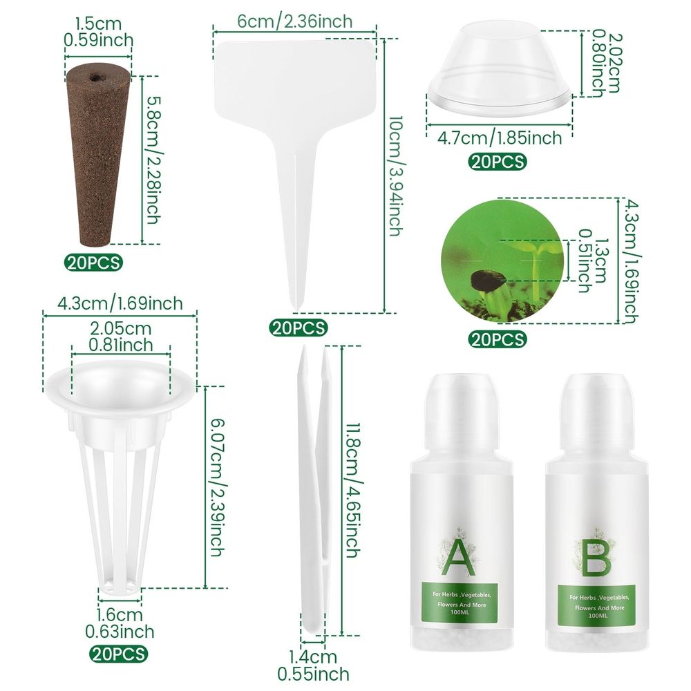 103 Piece Hydroponic Pods Kit, Grow Anything with Grow Sponges, Baskets, Domes, Labels, Compatible with All Hydroponics Brands