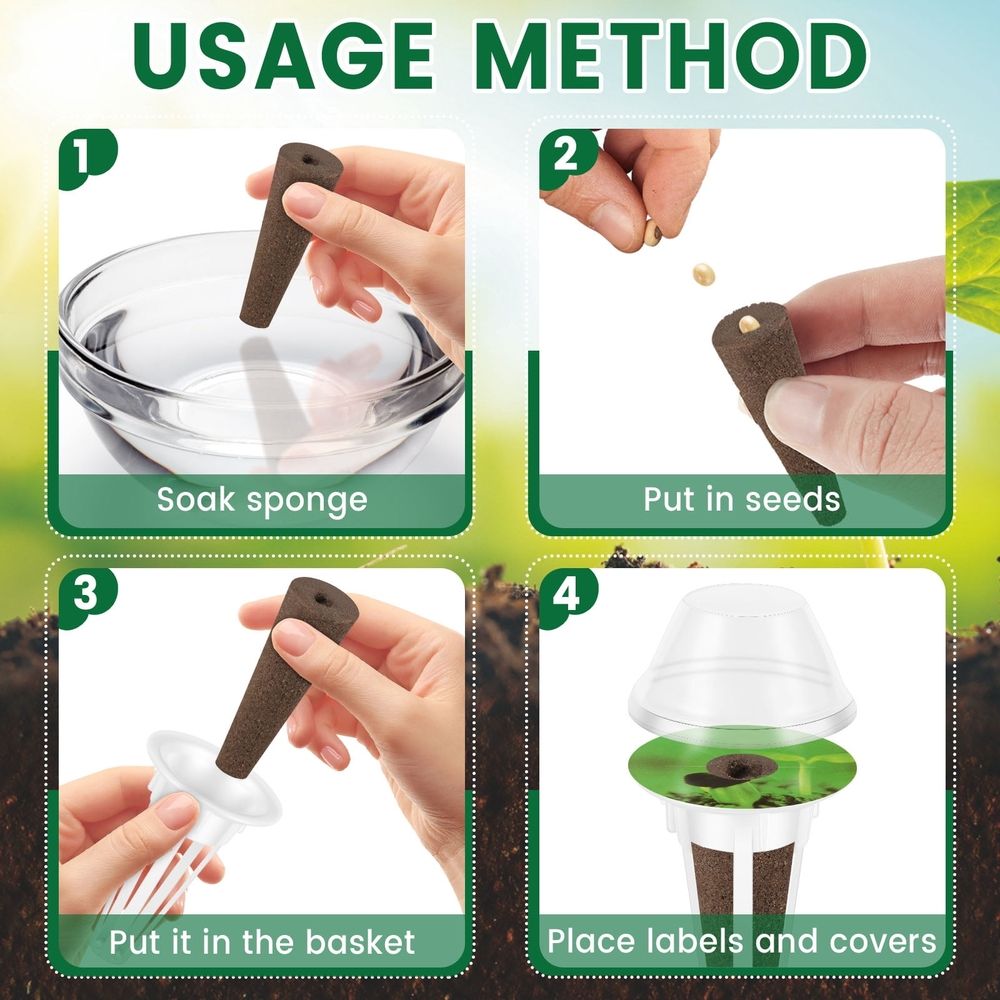 103 Piece Hydroponic Pods Kit, Grow Anything with Grow Sponges, Baskets, Domes, Labels, Compatible with All Hydroponics Brands