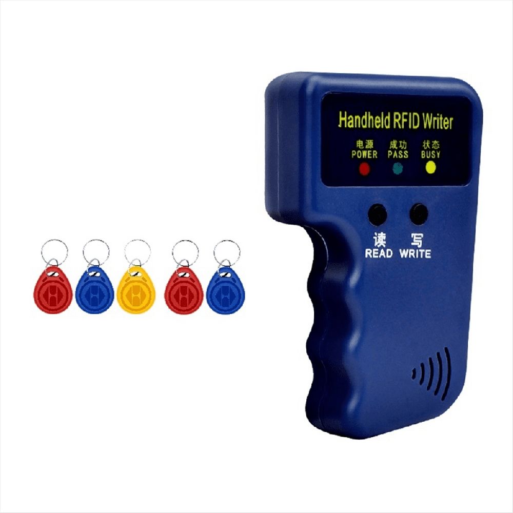 Handheld 125KHz RFID Card Reader Writer + 5 Keyfobs Copier Writer Duplicator Programmer ID Card Copy EM4305 T5577
