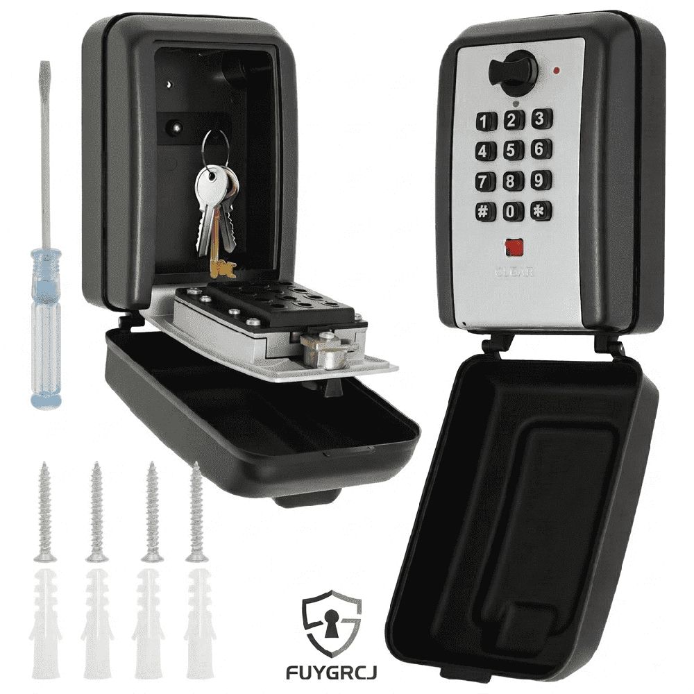 Wall-Mounted Key Lock Box, 12 Digit Combination Lock Box for Keys with Resttable Code, Weatherproof Outdoor Lockbox, Large Capacity Key Safe Storage Lock Box for Home, Office, Garage