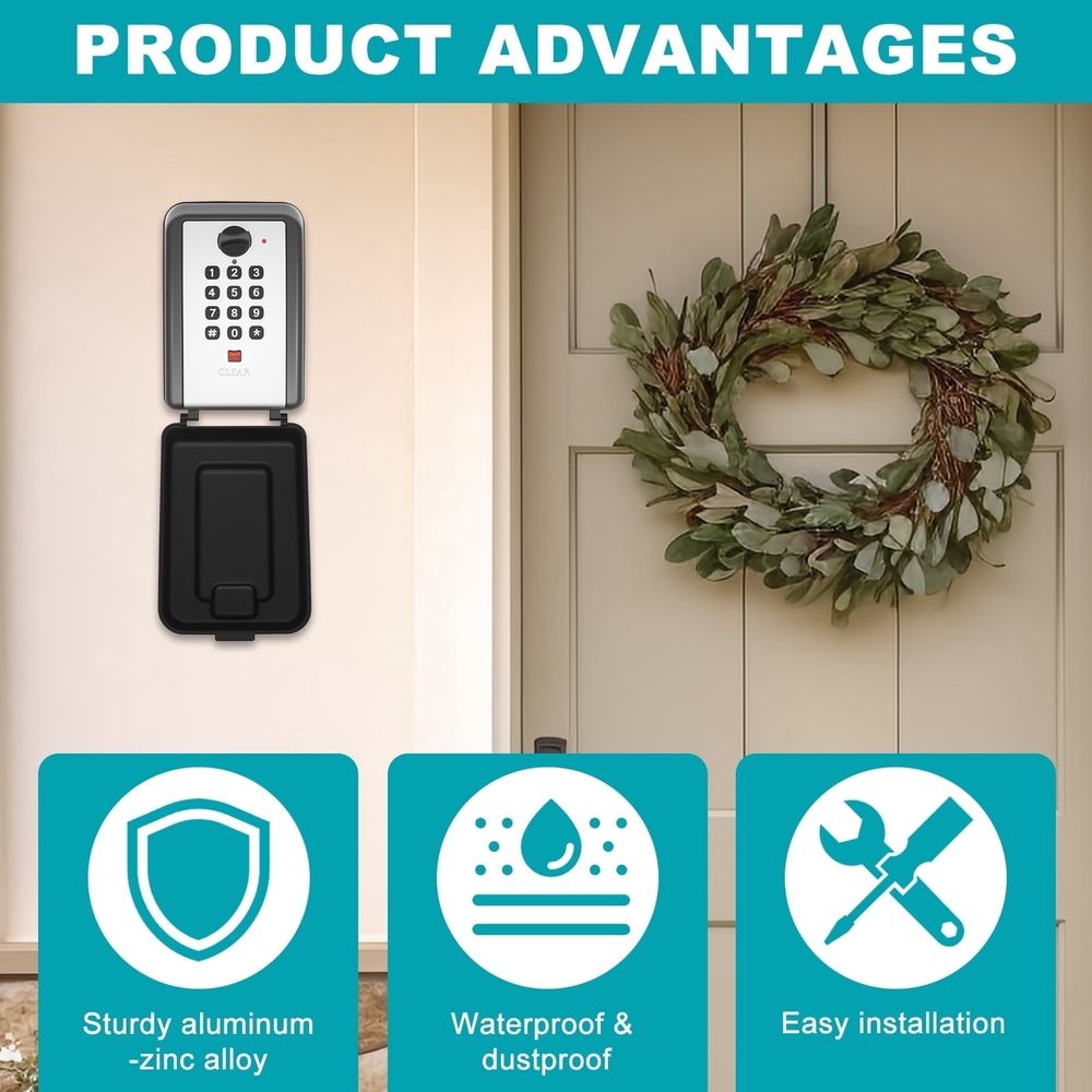 Wall-Mounted Key Lock Box, 12 Digit Combination Lock Box for Keys with Resttable Code, Weatherproof Outdoor Lockbox, Large Capacity Key Safe Storage Lock Box for Home, Office, Garage