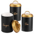 3-Piece Kitchen Canister Set, Farmhouse Coffee Tea Sugar Airtight Containers for Countertop, Rustic Metal Storage Jars