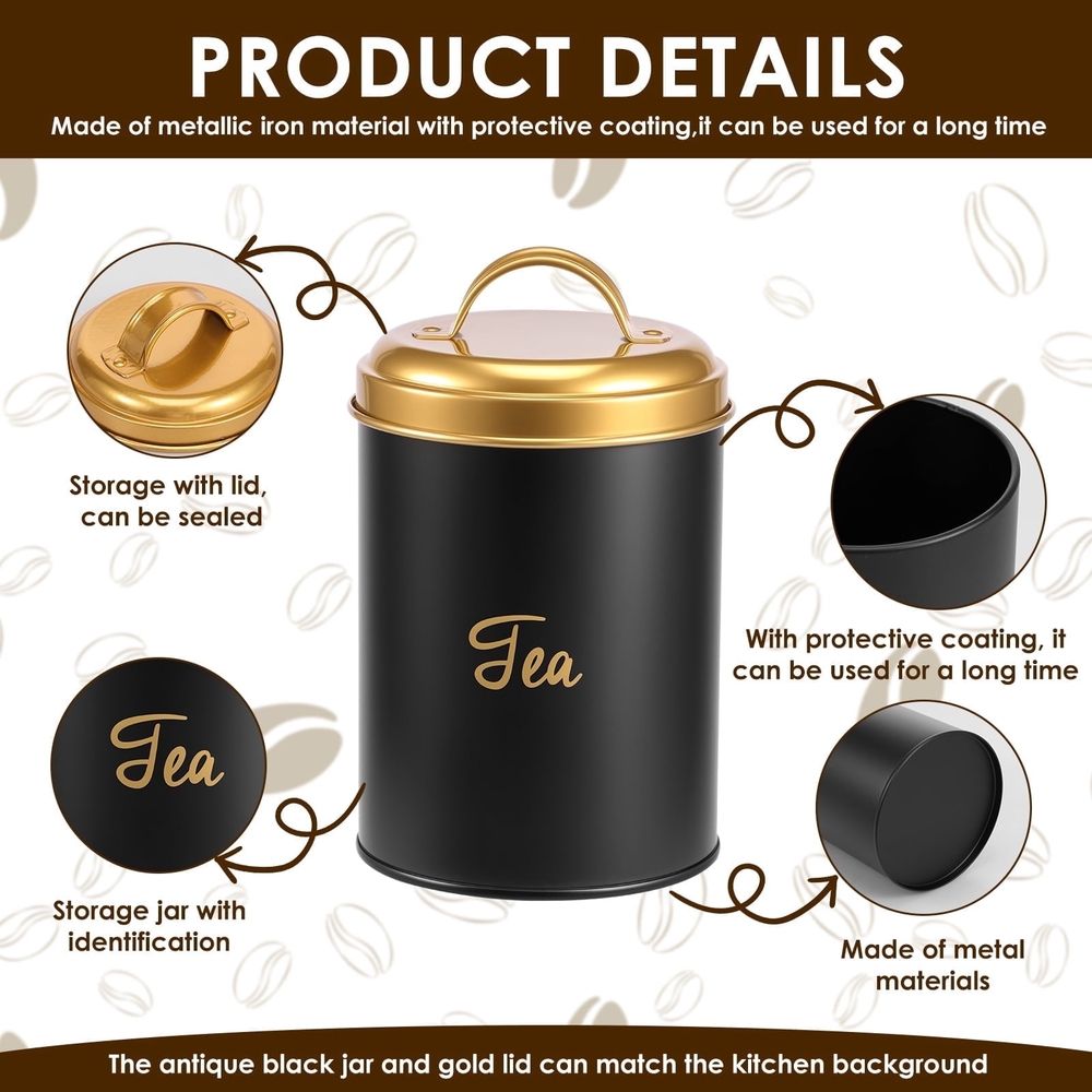 3-Piece Kitchen Canister Set, Farmhouse Coffee Tea Sugar Airtight Containers for Countertop, Rustic Metal Storage Jars