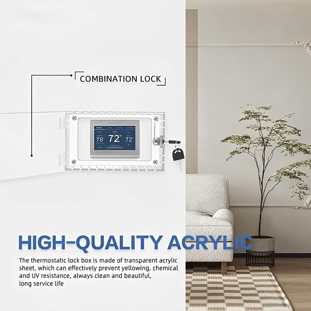 Thermostat Lock Box, 5.9 x 5.9 x 2 inch Square Thermostat Cover with Key, Clear AC Thermostat Guard Box Cover, Small Acrylic Lock Box for All Type Thermostat Prevent Tampering
