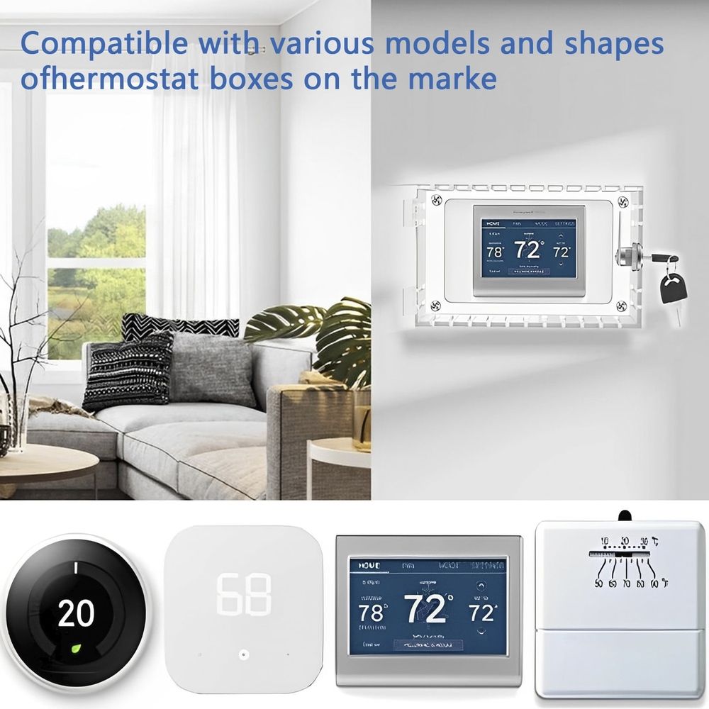 Thermostat Lock Box, 5.9 x 5.9 x 2 inch Square Thermostat Cover with Key, Clear AC Thermostat Guard Box Cover, Small Acrylic Lock Box for All Type Thermostat Prevent Tampering
