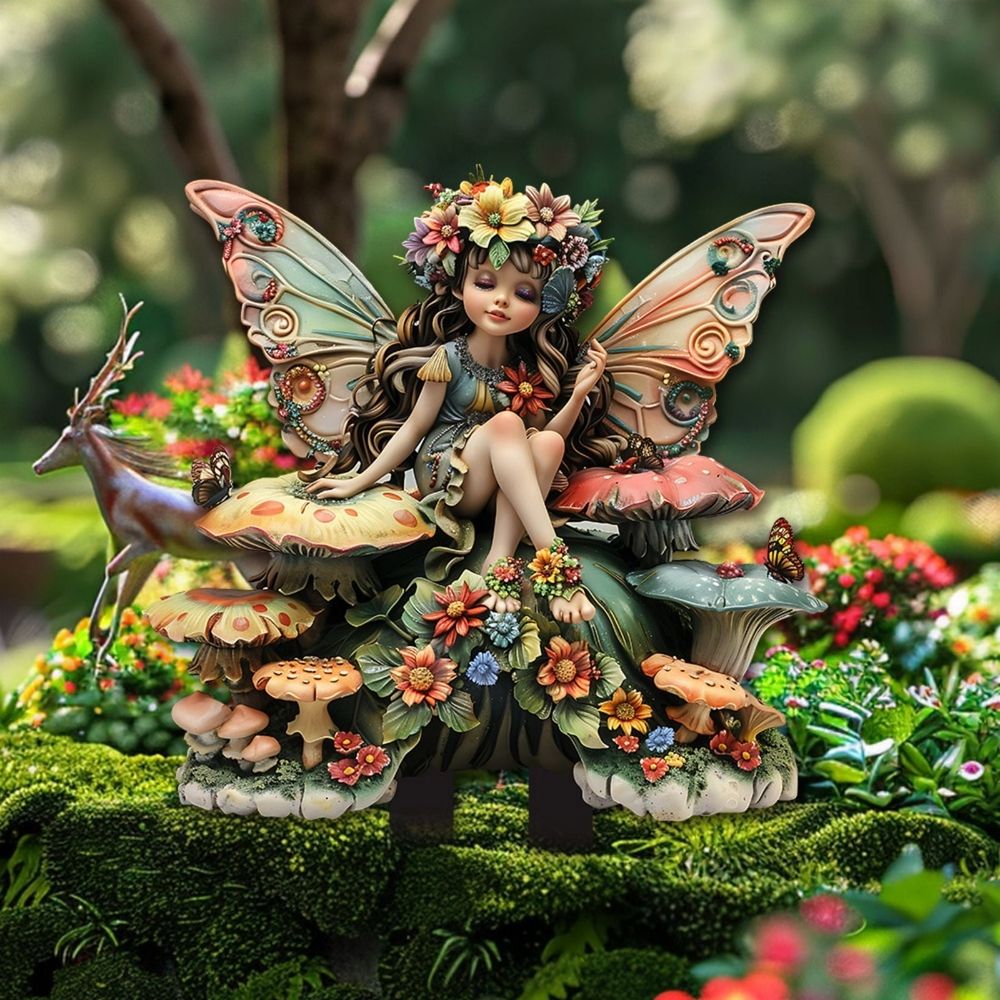 Cute Fairy with Acrylic Potted Flowers, Whimsical Garden Ground Plug Decor, Fantasy Fairy Ornament for Indoor Outdoor Plant Decor