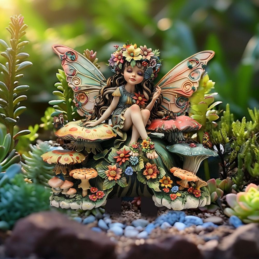 Cute Fairy with Acrylic Potted Flowers, Whimsical Garden Ground Plug Decor, Fantasy Fairy Ornament for Indoor Outdoor Plant Decor